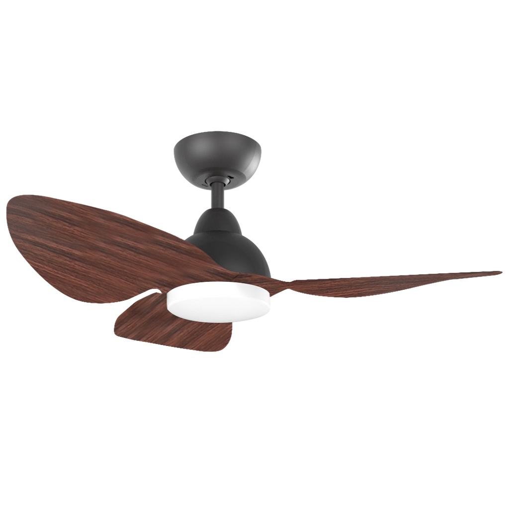 alaska opal ceiling fan in black motor and dark wood blades