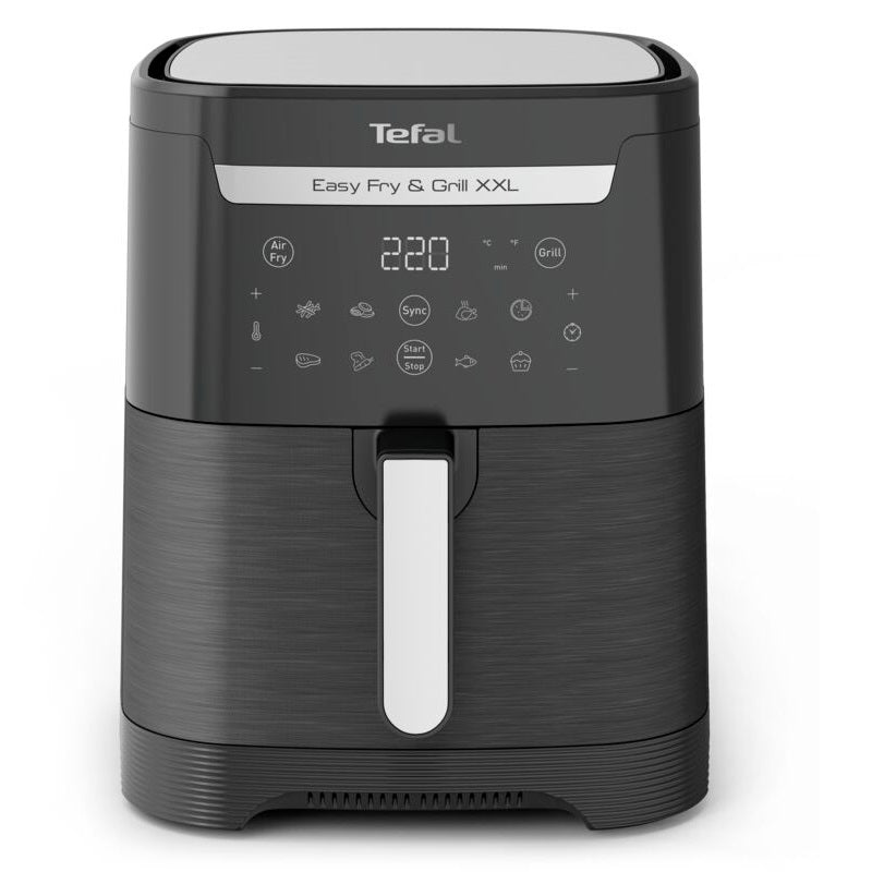 front view of black digital airfryer