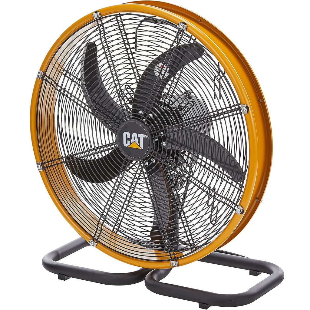 Diagonal view of Floor Power Fan in Yellow Grey by Caterpillar