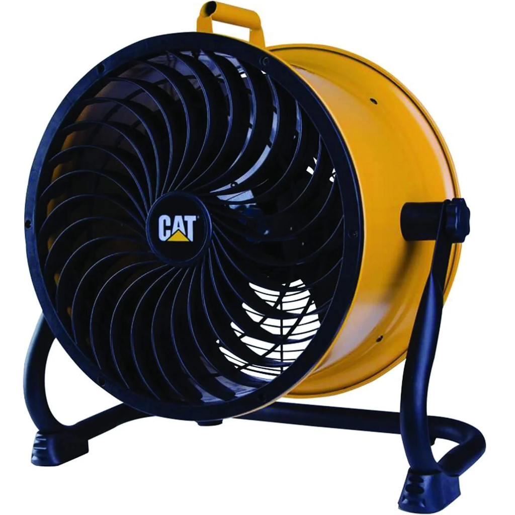 Slant view of High Velocity Desk Fan in Yellow Grey by Caterpillar HVD-14AC