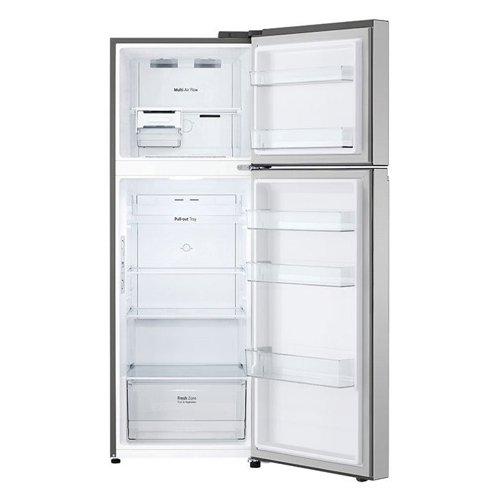 open lg silver fridge