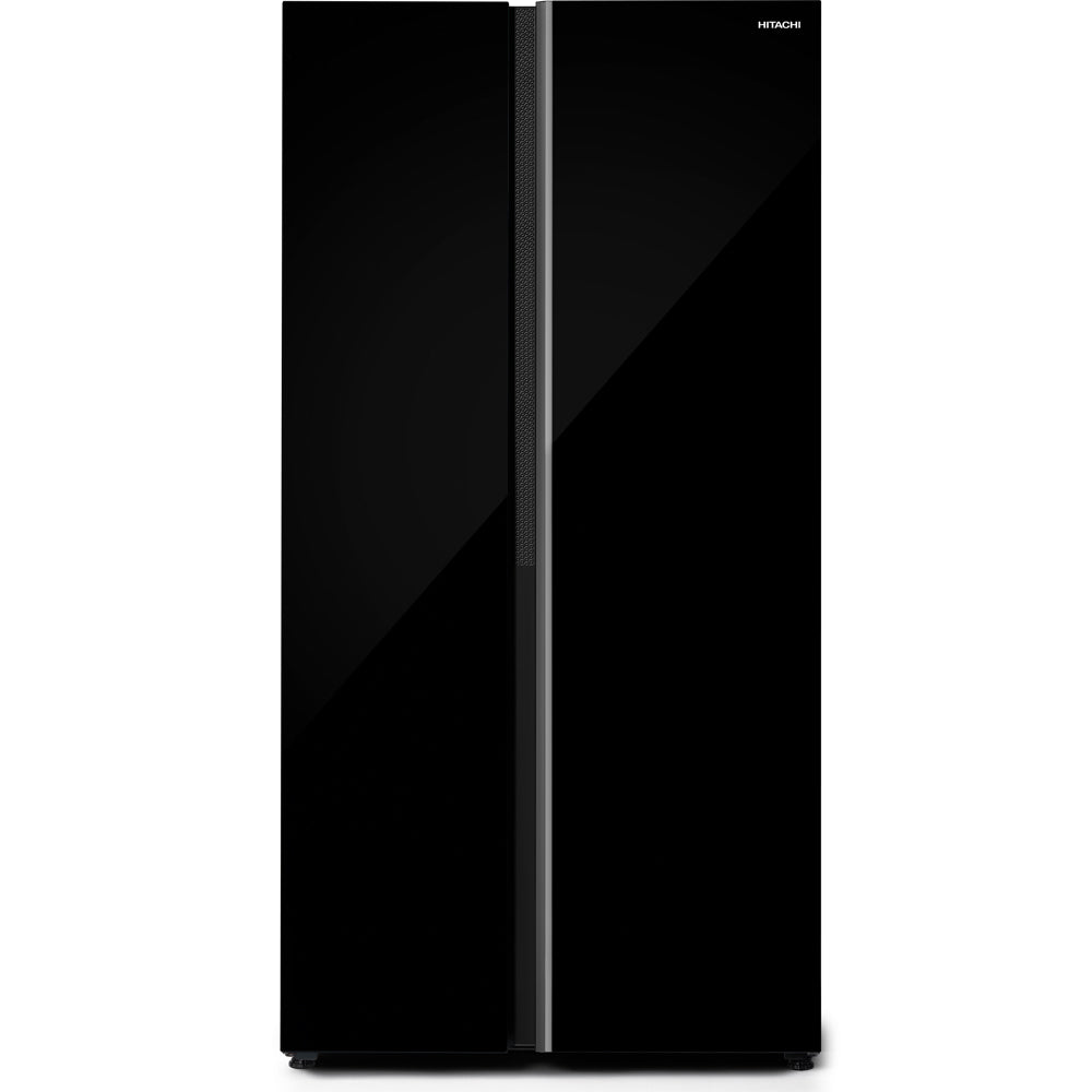 Black refrigerator with a sleek design on a white background