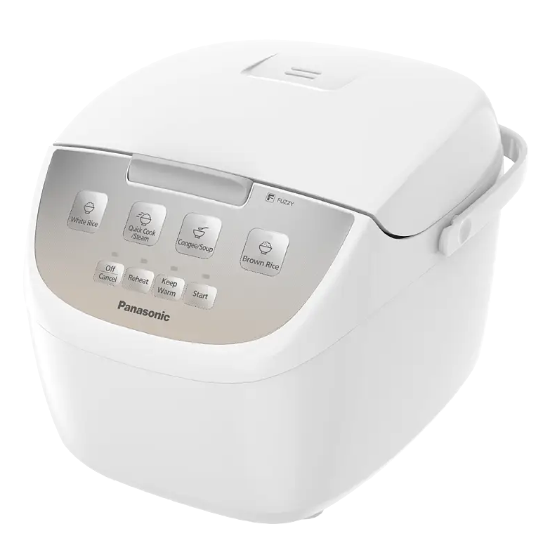 White Panasonic rice cooker on a white background