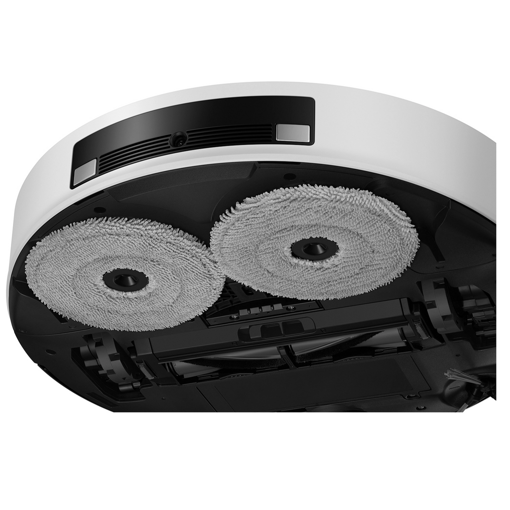 bottom view of samsung bespoke white robot vacuum cleaner