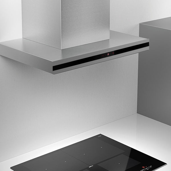 stainless steel hood and black induction hob