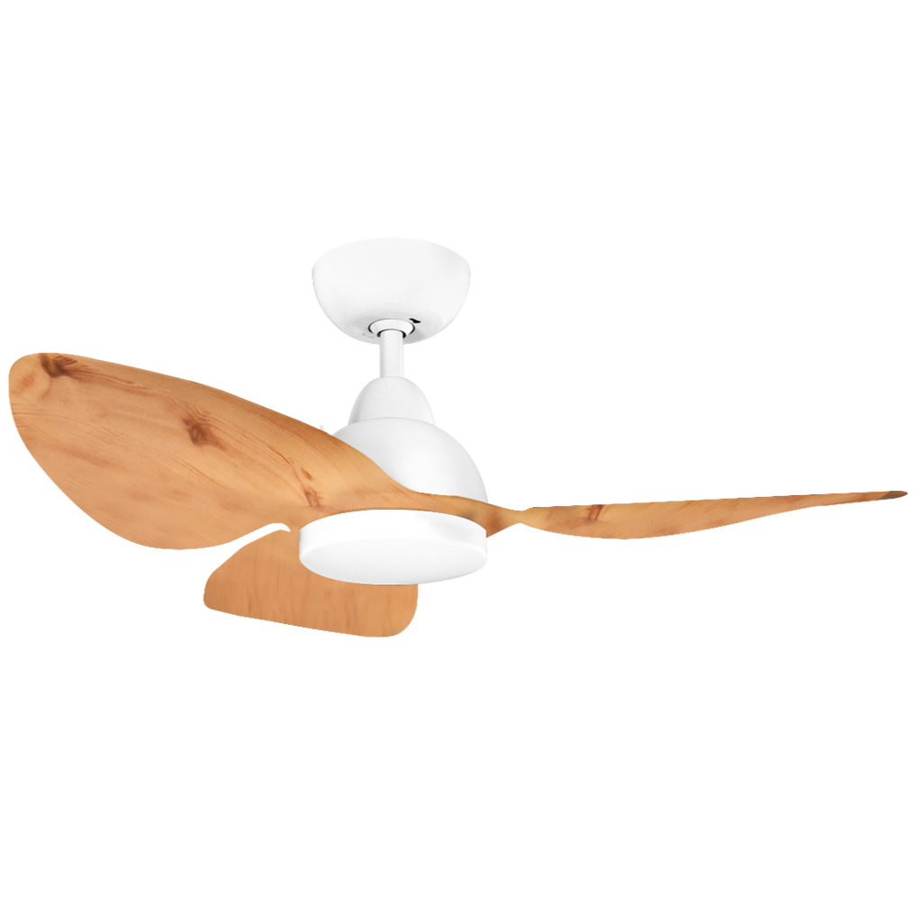 opal ceiling fan with white motor and light wood blades