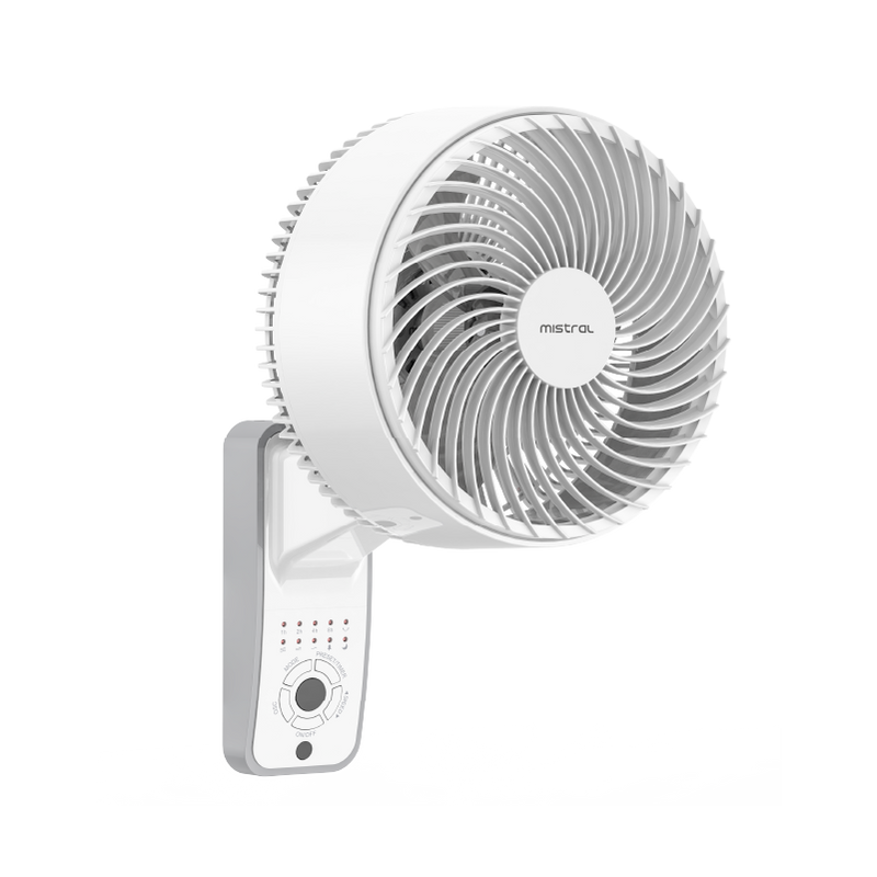 slant view of 9" DC Wall White Fan